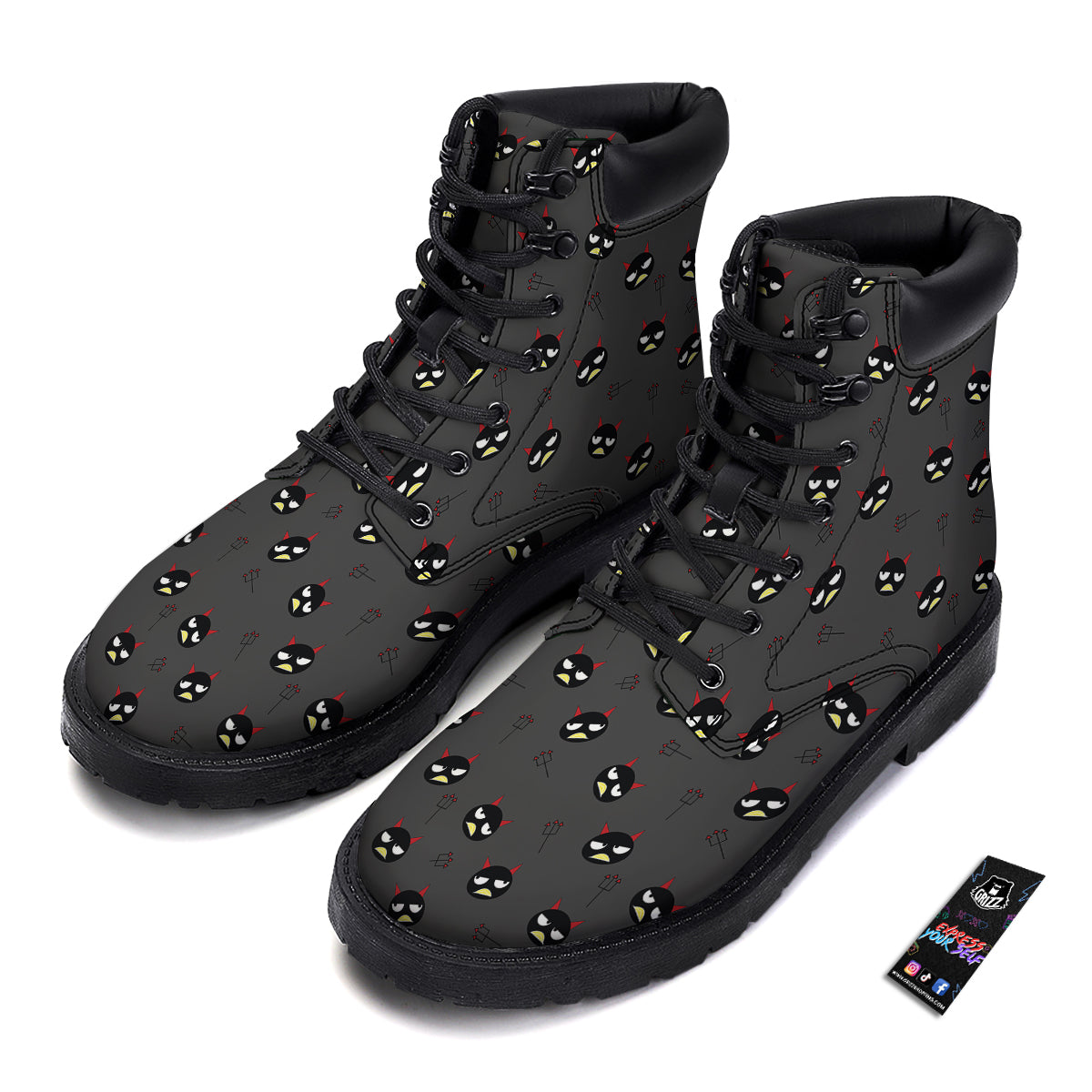 Black Demon Cartoon Print Pattern Boots-grizzshop
