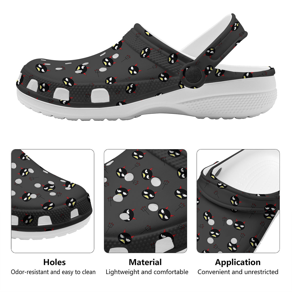 Black Demon Cartoon Print Pattern Clog-grizzshop