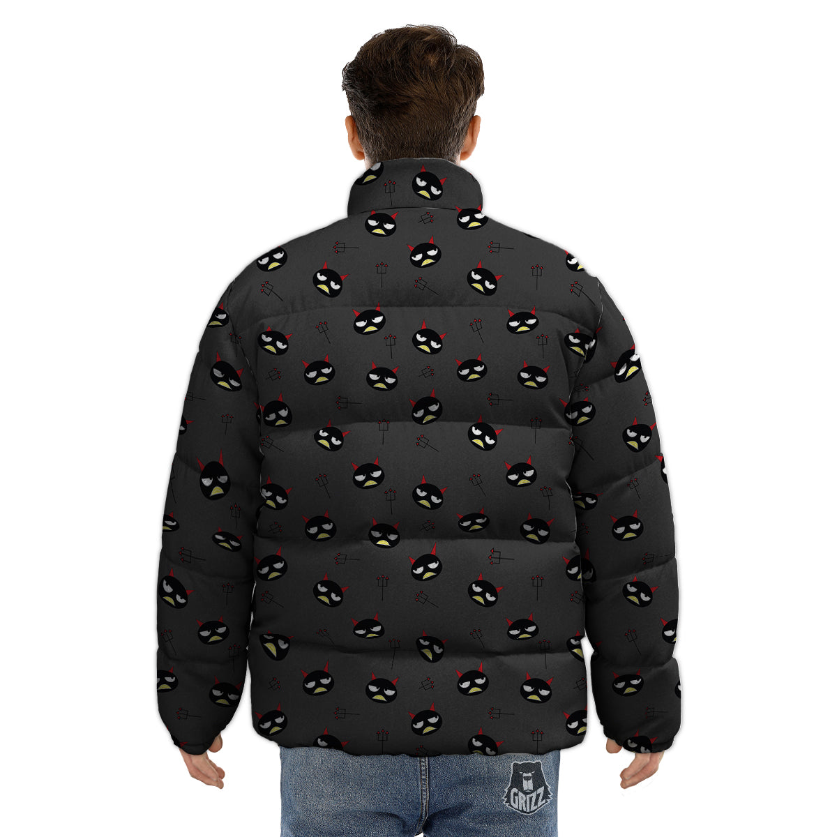 Black Demon Cartoon Print Pattern Puffer Jacket-grizzshop