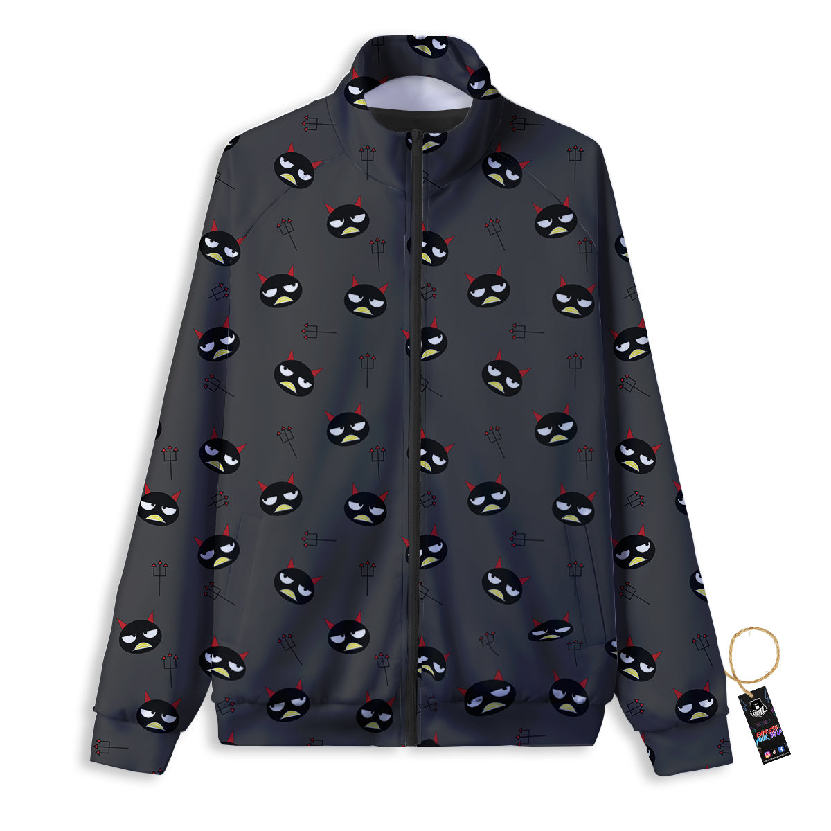 Black Demon Cartoon Print Pattern Track Jacket-grizzshop