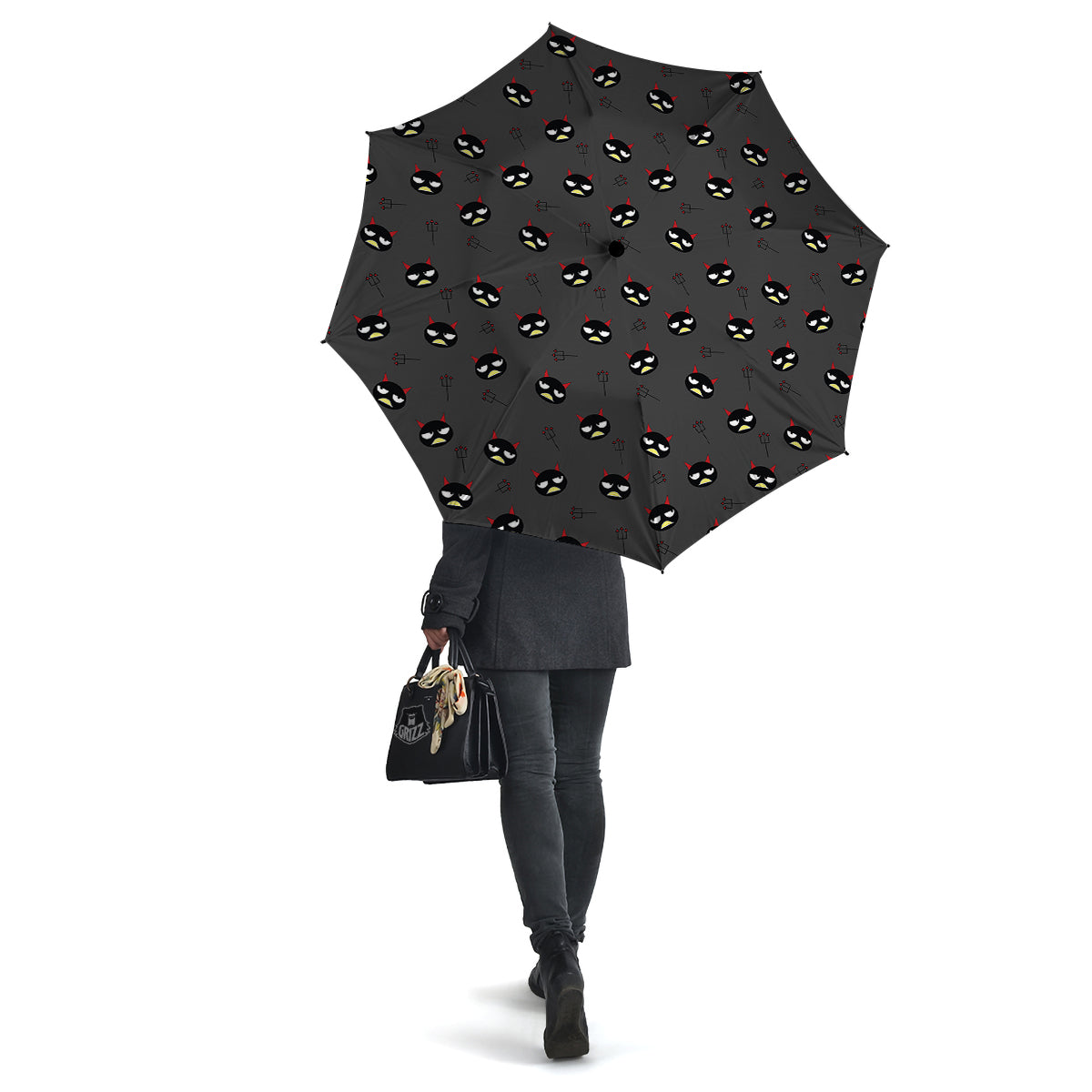 Black Demon Cartoon Print Pattern Umbrella-grizzshop