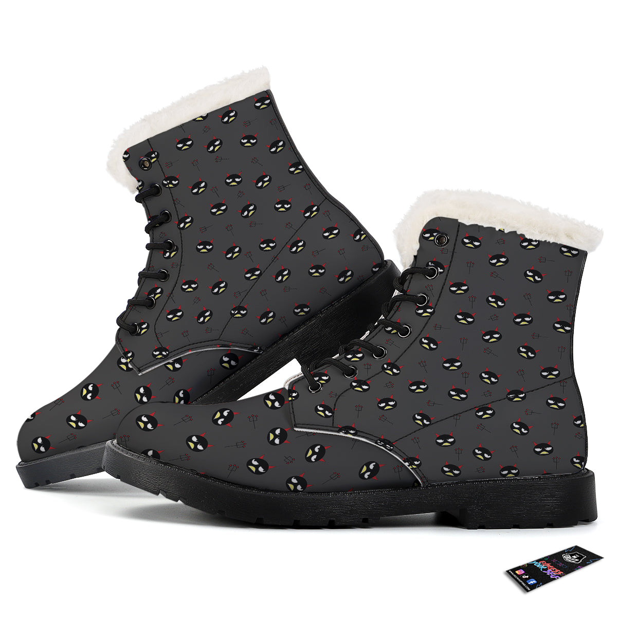 Black Demon Cartoon Print Pattern Winter Boots-grizzshop