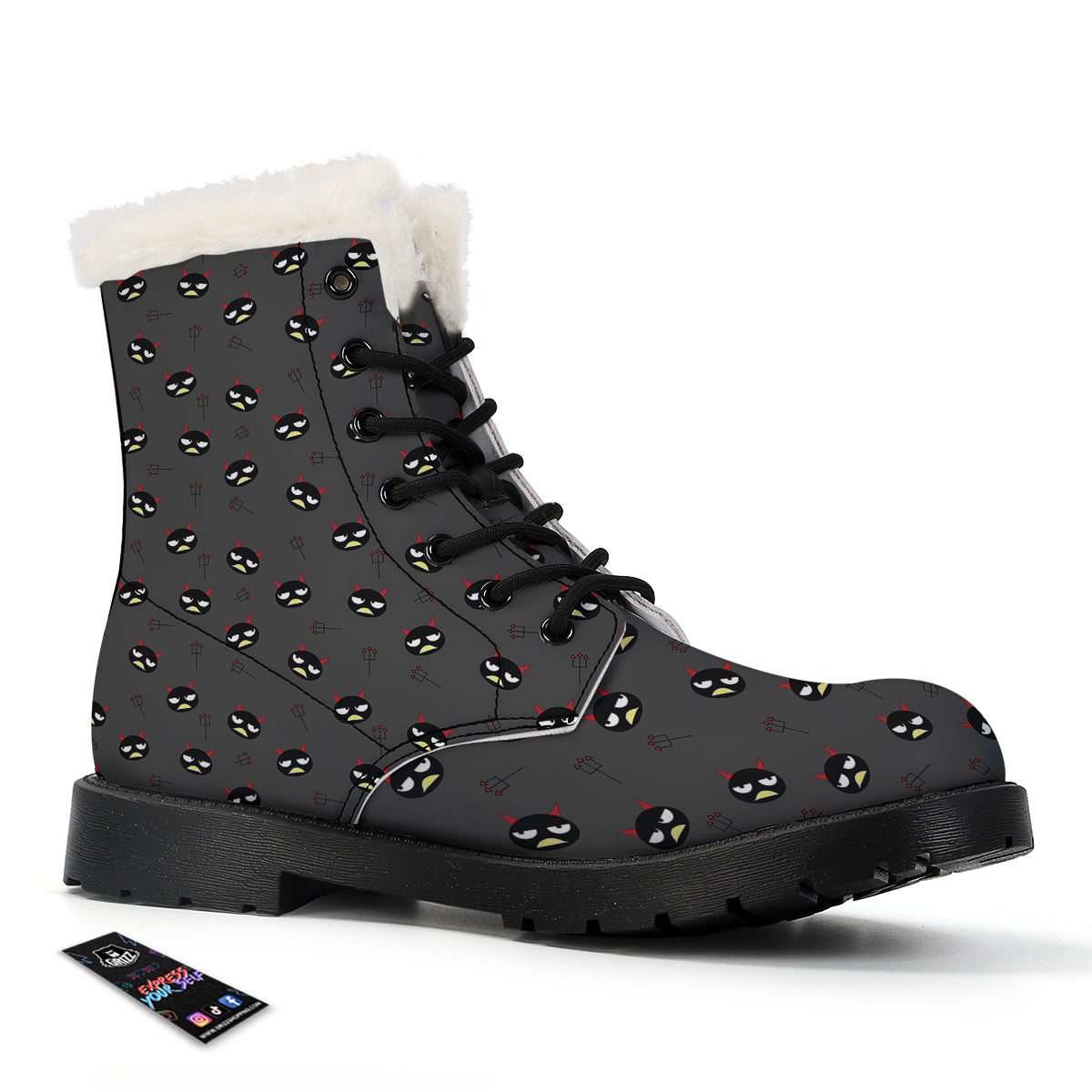 Black Demon Cartoon Print Pattern Winter Boots-grizzshop