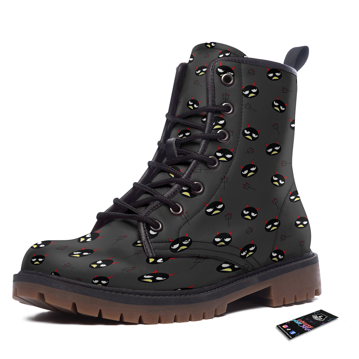 Black Demon Cartoon Print Pattern Work Boots-grizzshop
