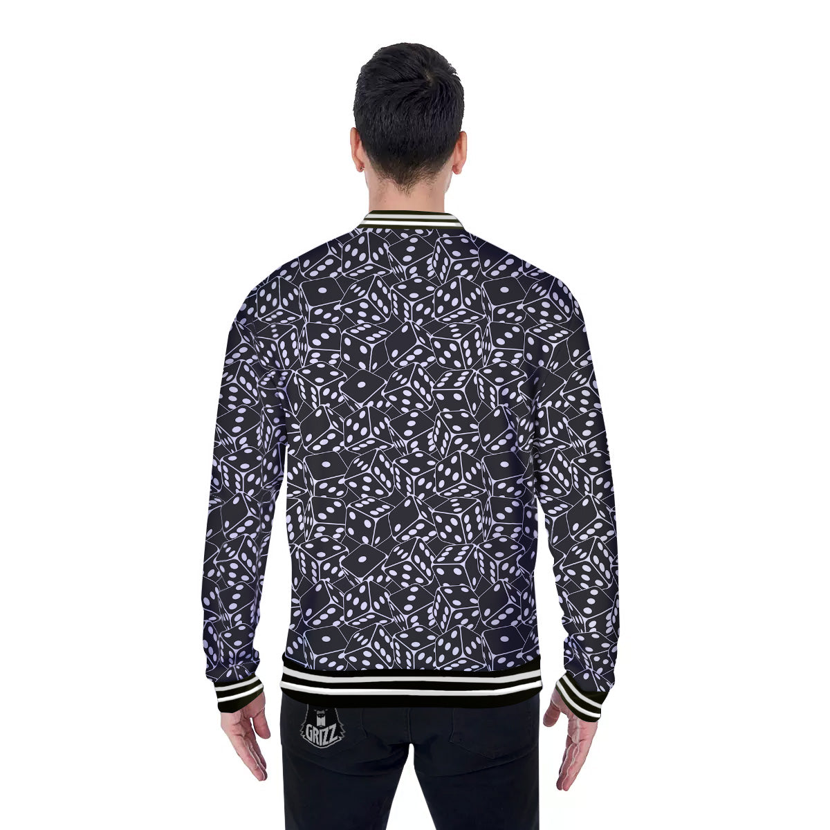 Black Dice Casino Print Pattern Baseball Jacket-grizzshop