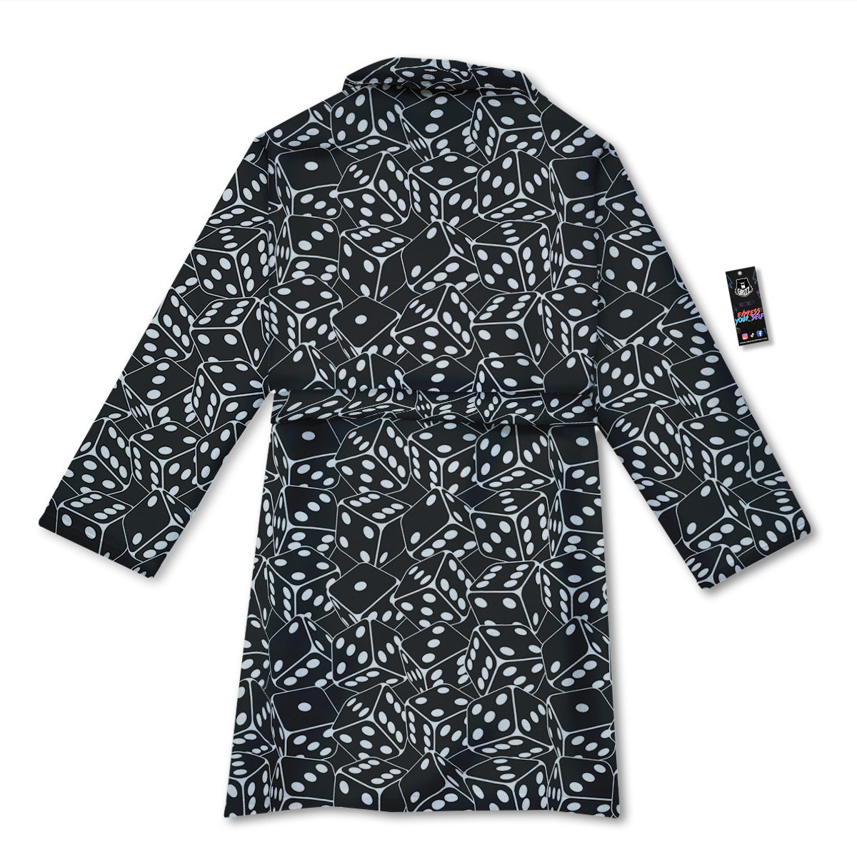 Black Dice Casino Print Pattern Bathrobe-grizzshop