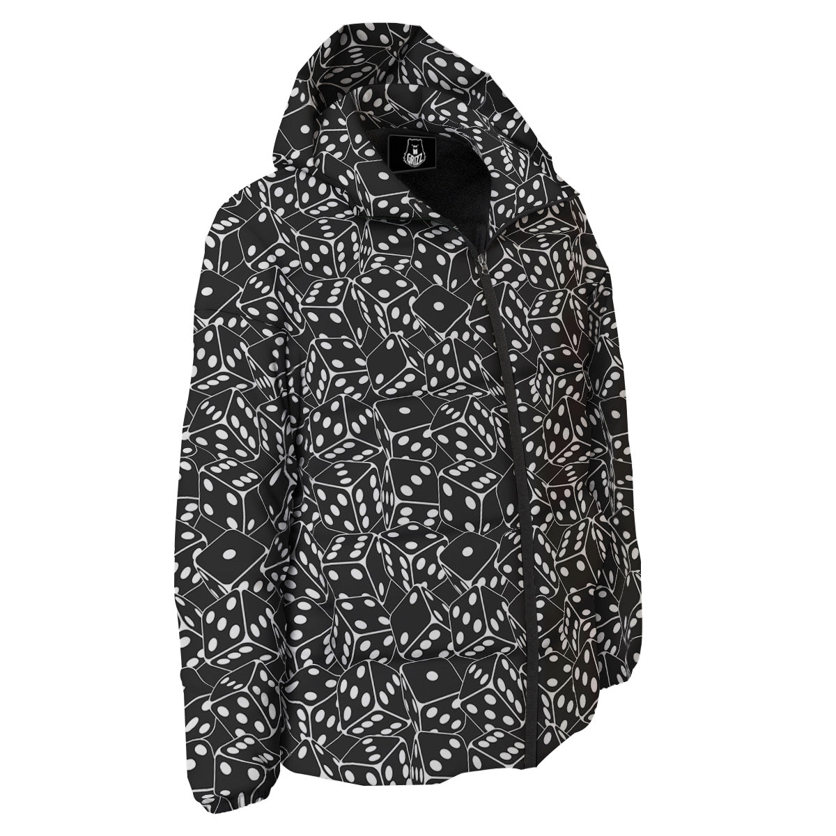 Black Dice Casino Print Pattern Down Jacket-grizzshop