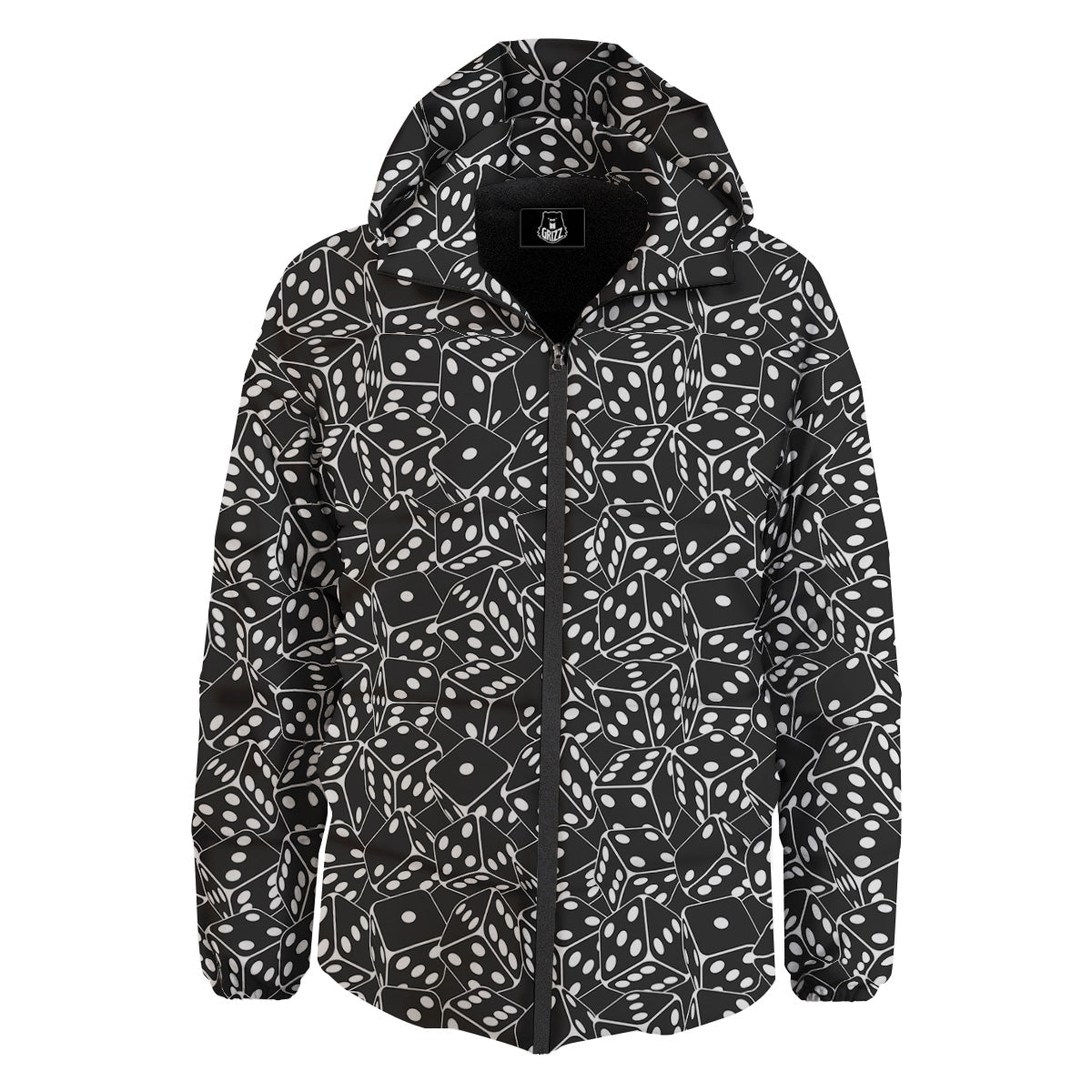 Black Dice Casino Print Pattern Down Jacket-grizzshop