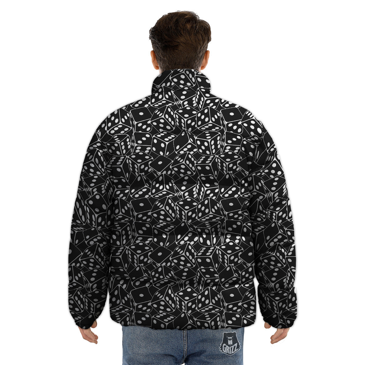Black Dice Casino Print Pattern Puffer Jacket-grizzshop