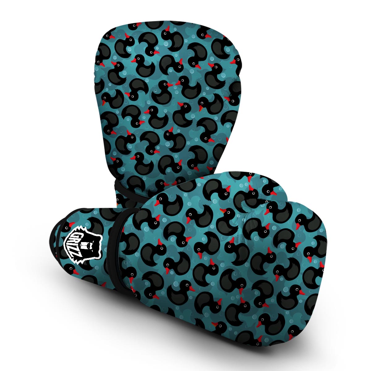 Black Duck Mallard Pattern Print Boxing Gloves-grizzshop