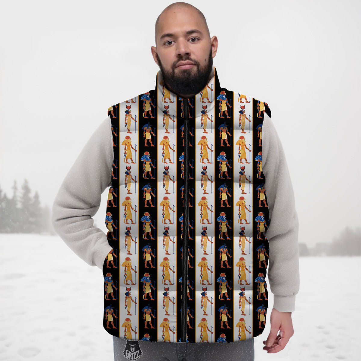 Black Duck Mallard Pattern Print Down Vest-grizzshop