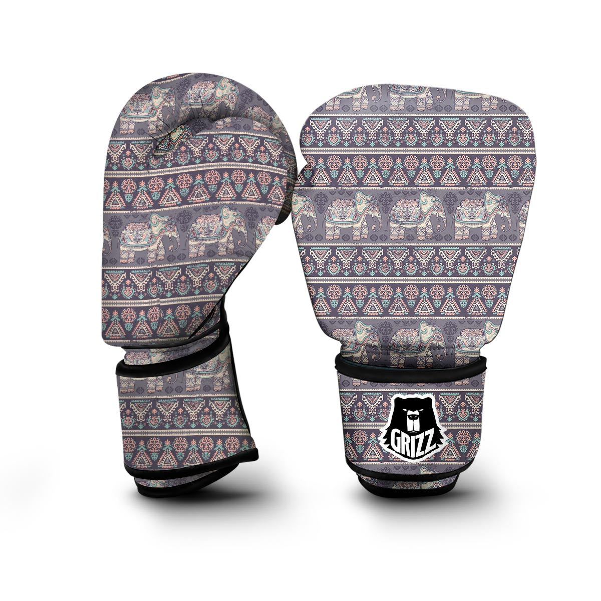 Black Elephant Aztec Pattern Prints Boxing Gloves-grizzshop