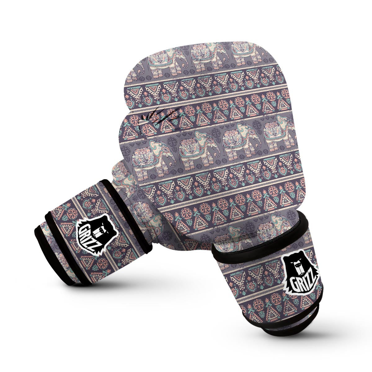Black Elephant Aztec Pattern Prints Boxing Gloves-grizzshop