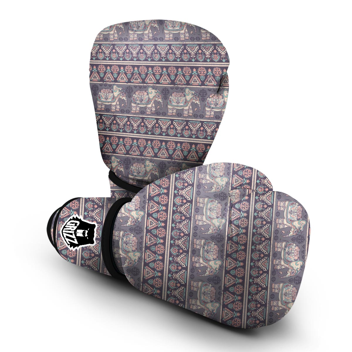 Black Elephant Aztec Pattern Prints Boxing Gloves-grizzshop