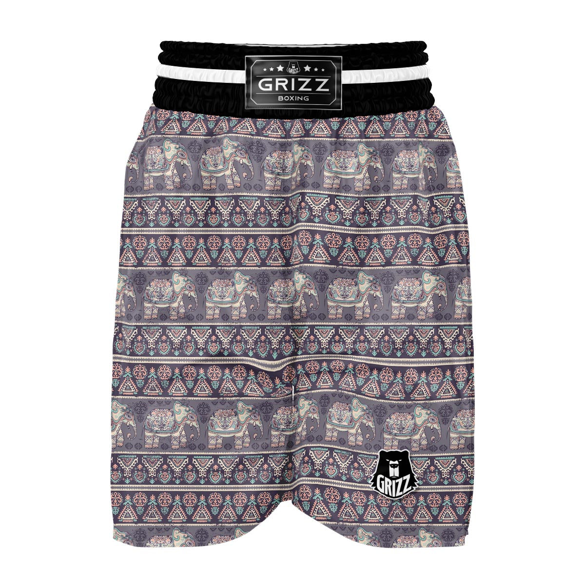 Black Elephant Aztec Pattern Prints Boxing Shorts-grizzshop