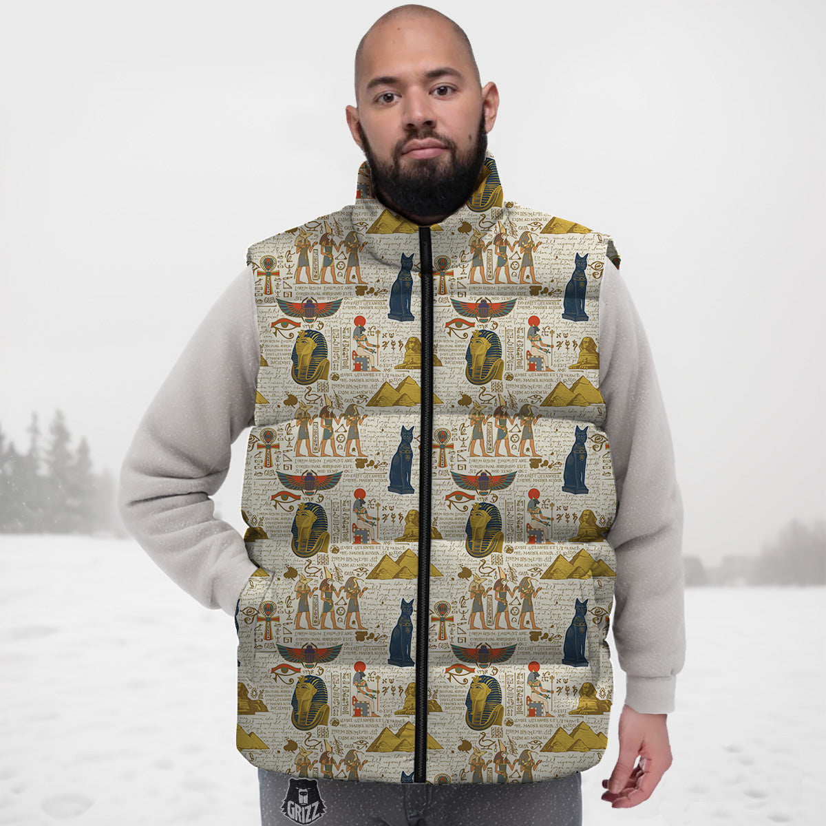 Black Elephant Aztec Pattern Prints Down Vest-grizzshop