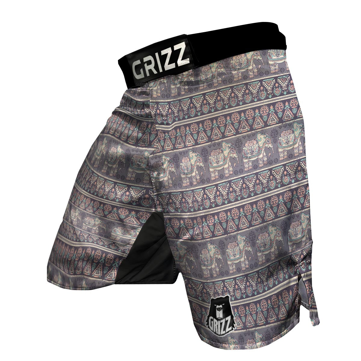 Black Elephant Aztec Pattern Prints MMA Shorts-grizzshop