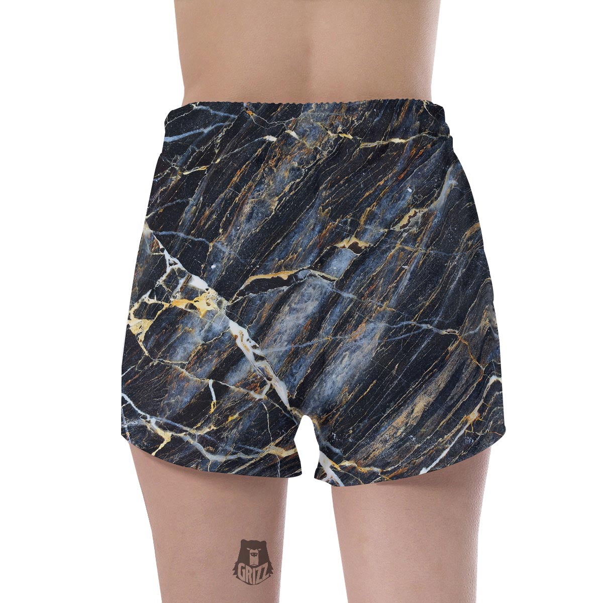 Black Gold Cracked Marble Women's Shorts-grizzshop