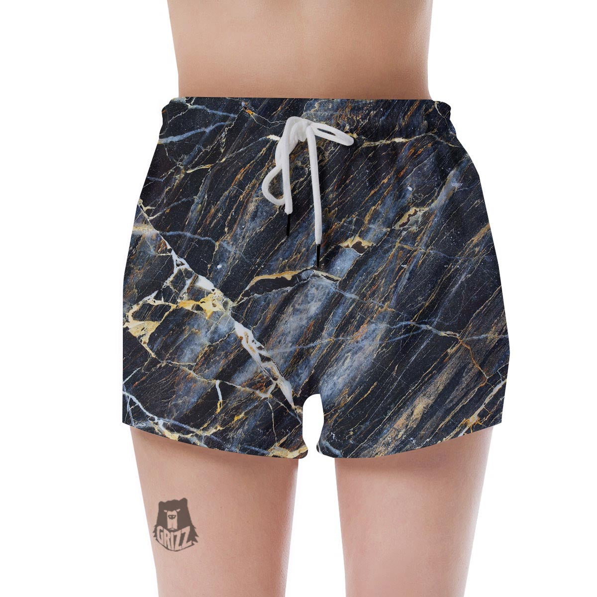 Black Gold Cracked Marble Women's Shorts-grizzshop