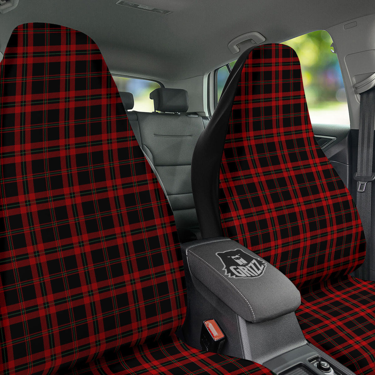 Black Green And Red Tartan Print Pattern Car Seat Covers-grizzshop