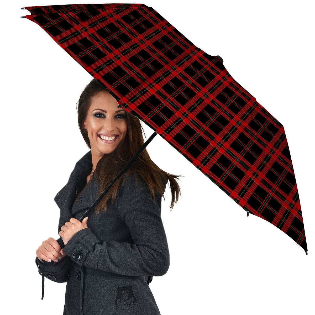Black Green And Red Tartan Print Pattern Umbrella-grizzshop