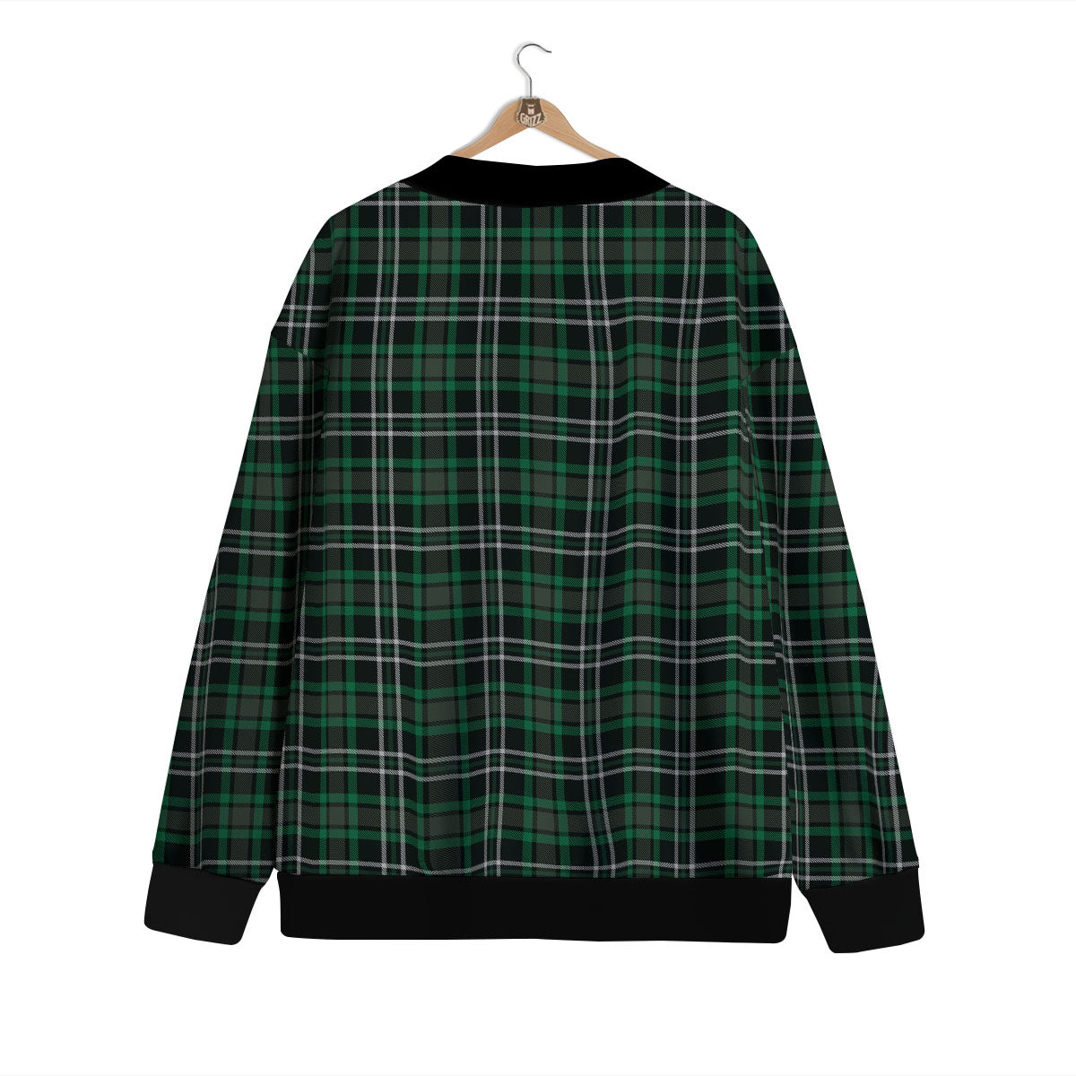 Black Green And White Tartan Print Cardigan-grizzshop