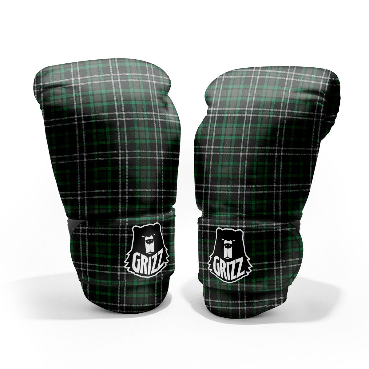 Black Green And White Tartan Print Pro Boxing Glove