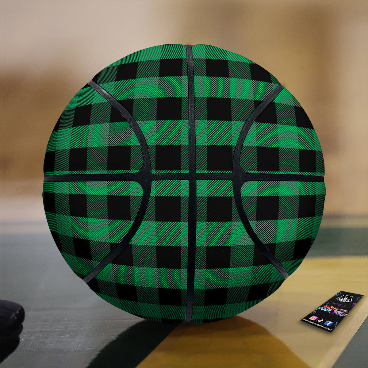 Black Green Buffalo Check And UFO Print Pattern Basketball