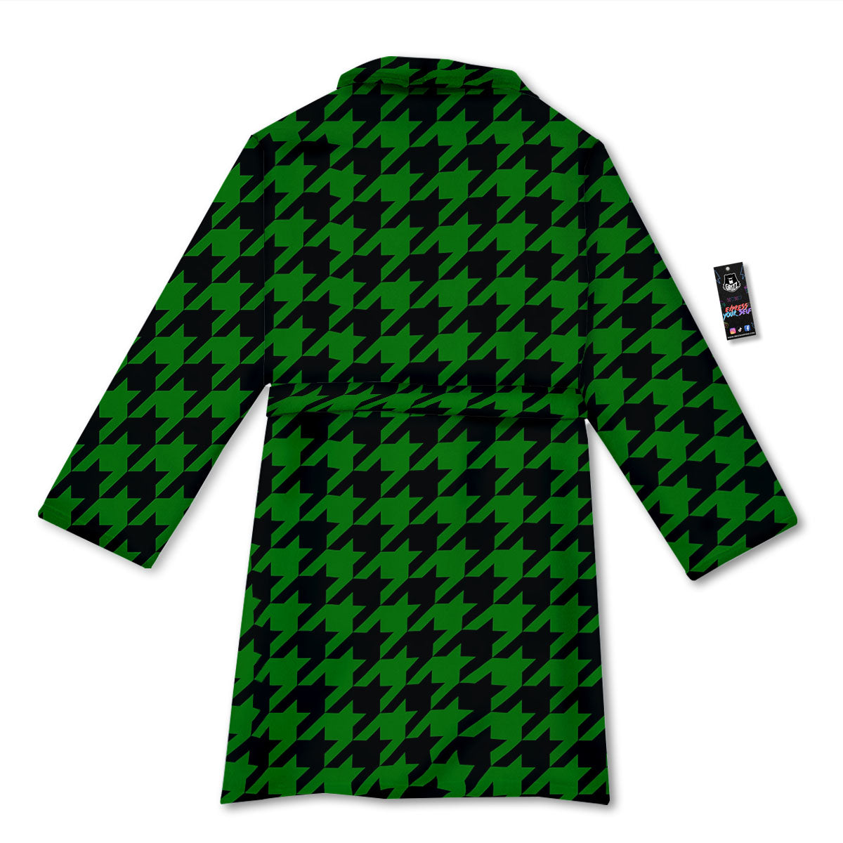 Black Green Jungle Houndstooth Print Bathrobe-grizzshop