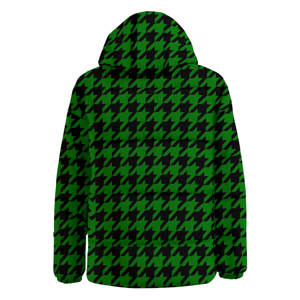 Black Green Jungle Houndstooth Print Down Jacket-grizzshop