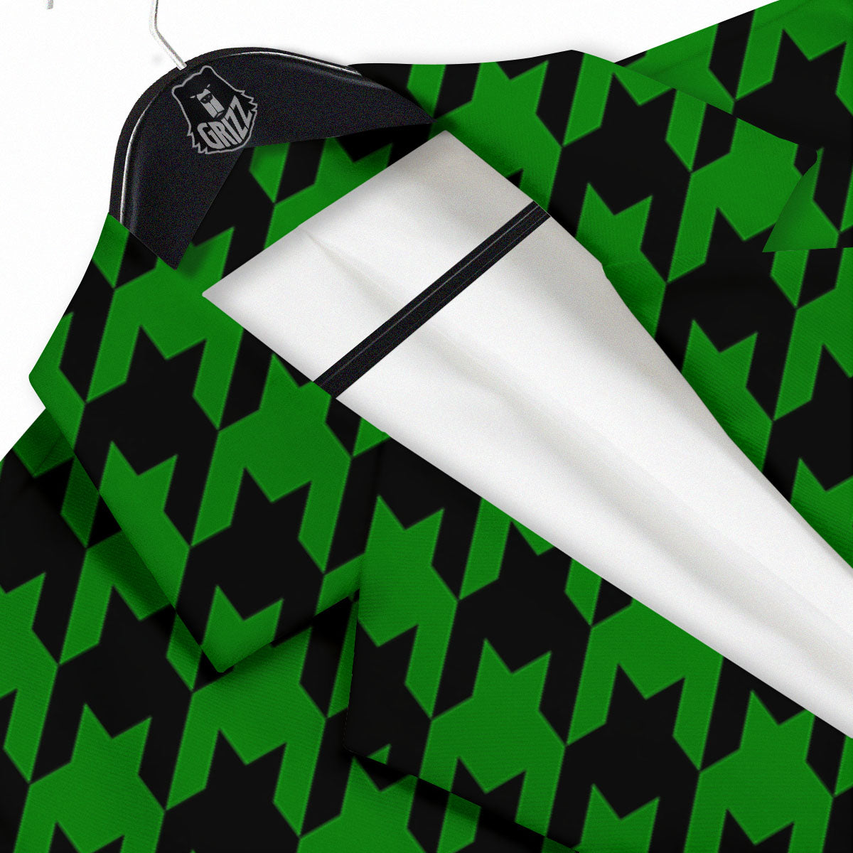Black Green Jungle Houndstooth Print Men's Sport Coat-grizzshop