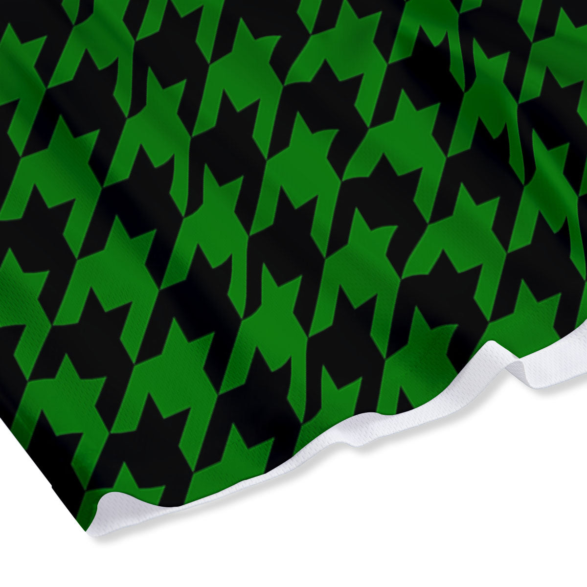 Black Green Jungle Houndstooth Print Mesh Shorts