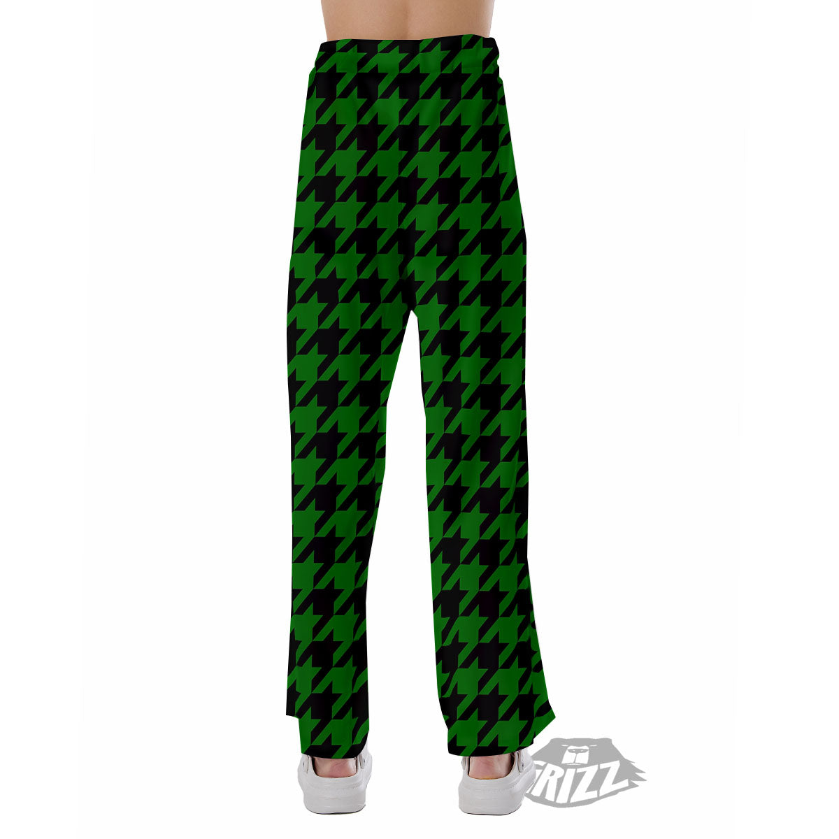 Black Green Jungle Houndstooth Print Pajama Pants-grizzshop