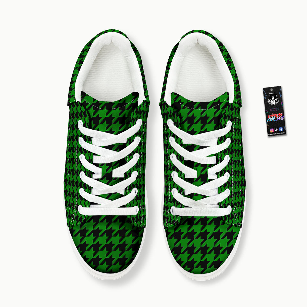 Black Green Jungle Houndstooth Print Platform Shoes-grizzshop
