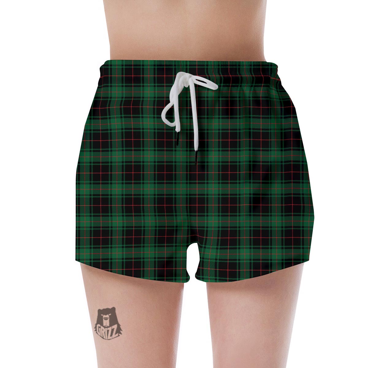 Black Green Plaid Tartan Women's Shorts-grizzshop