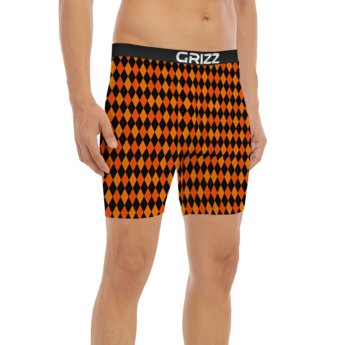 Black Halloween And Orange Argyle Print Boxer Briefs-grizzshop