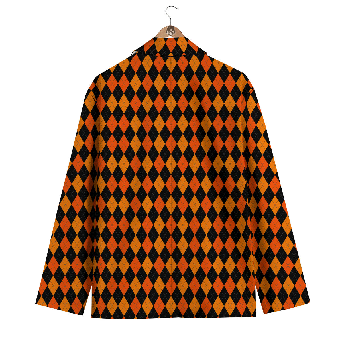 Black Halloween And Orange Argyle Print Men's Blazer-grizzshop