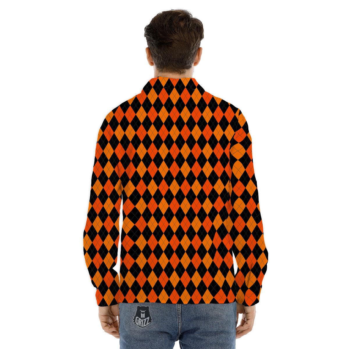 Black Halloween And Orange Argyle Print Men's Dress Shirts-grizzshop