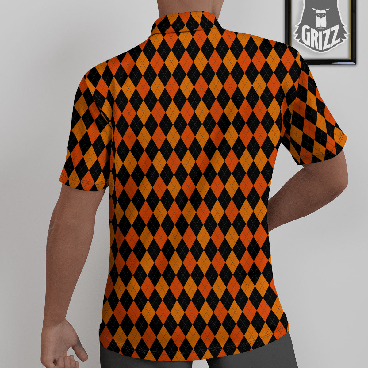 Black Halloween And Orange Argyle Print Untucked Shirts-grizzshop