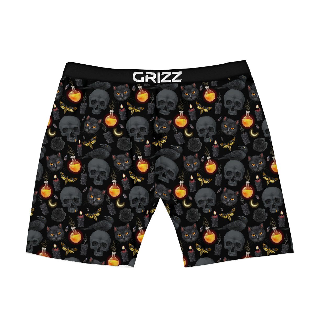 Black Head Cat Raven And Skull Print Pattern Boxer Briefs-grizzshop