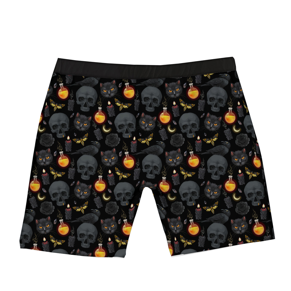 Black Head Cat Raven And Skull Print Pattern Boxer Briefs-grizzshop