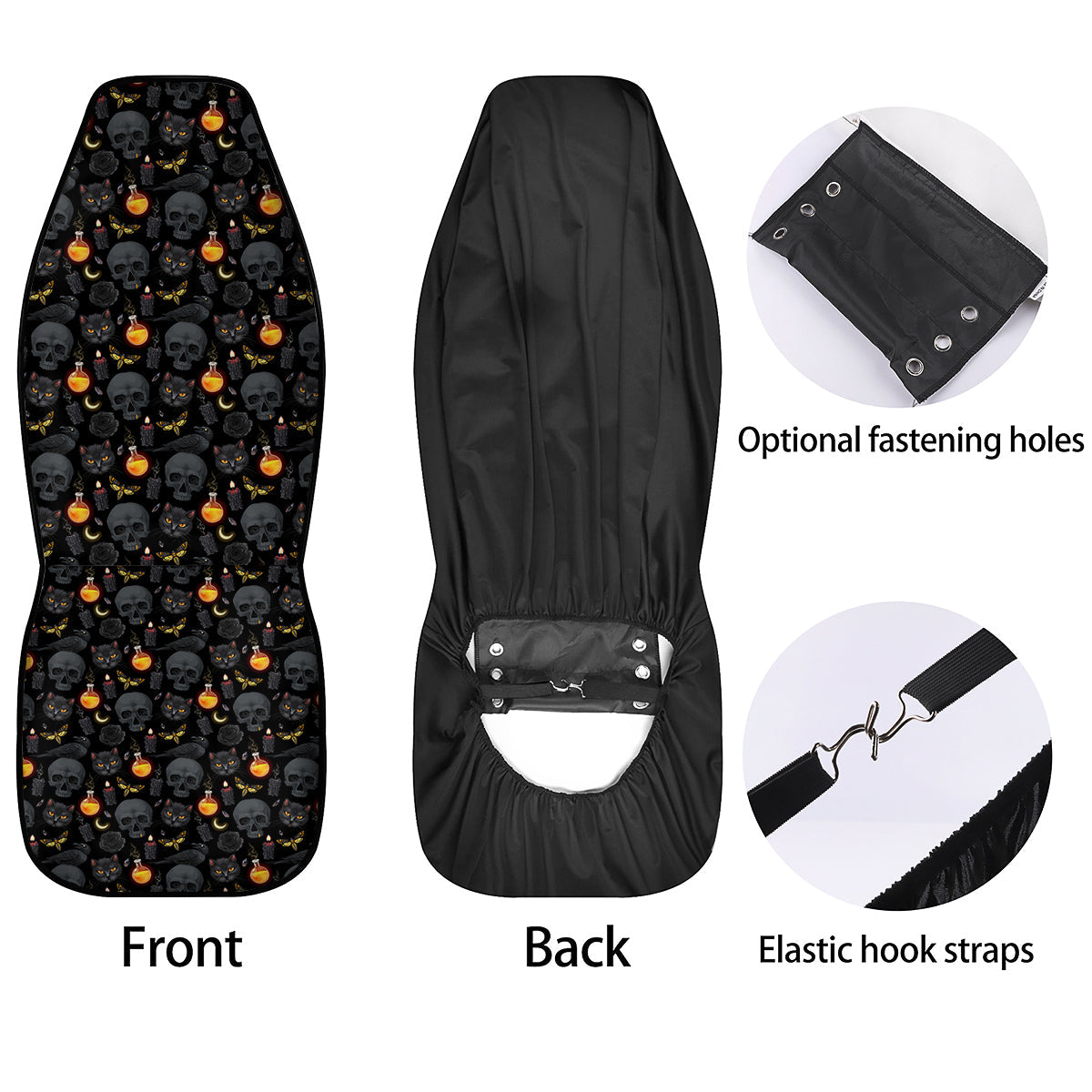 Black Head Cat Raven And Skull Print Pattern Car Seat Covers-grizzshop