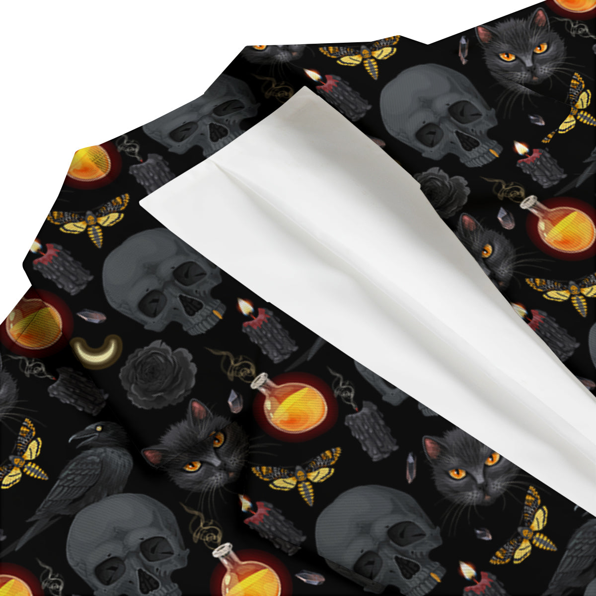 Black Head Cat Raven And Skull Print Pattern Men's Blazer-grizzshop