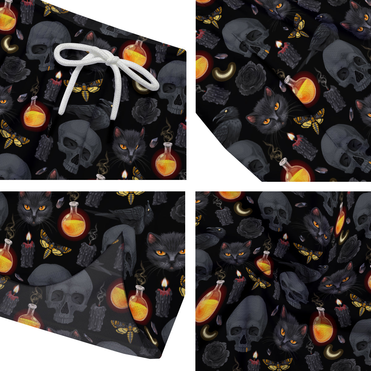 Black Head Cat Raven And Skull Print Pattern Men's Running Shorts-grizzshop