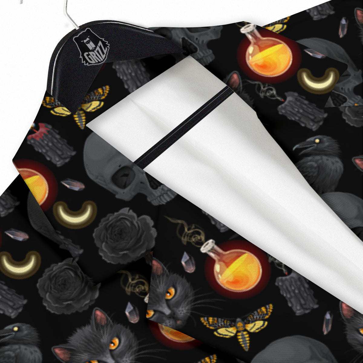 Black Head Cat Raven And Skull Print Pattern Men's Sport Coat-grizzshop