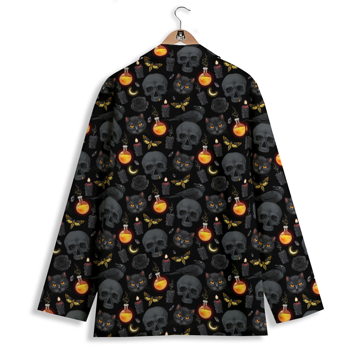 Black Head Cat Raven And Skull Print Pattern Women's Blazer-grizzshop