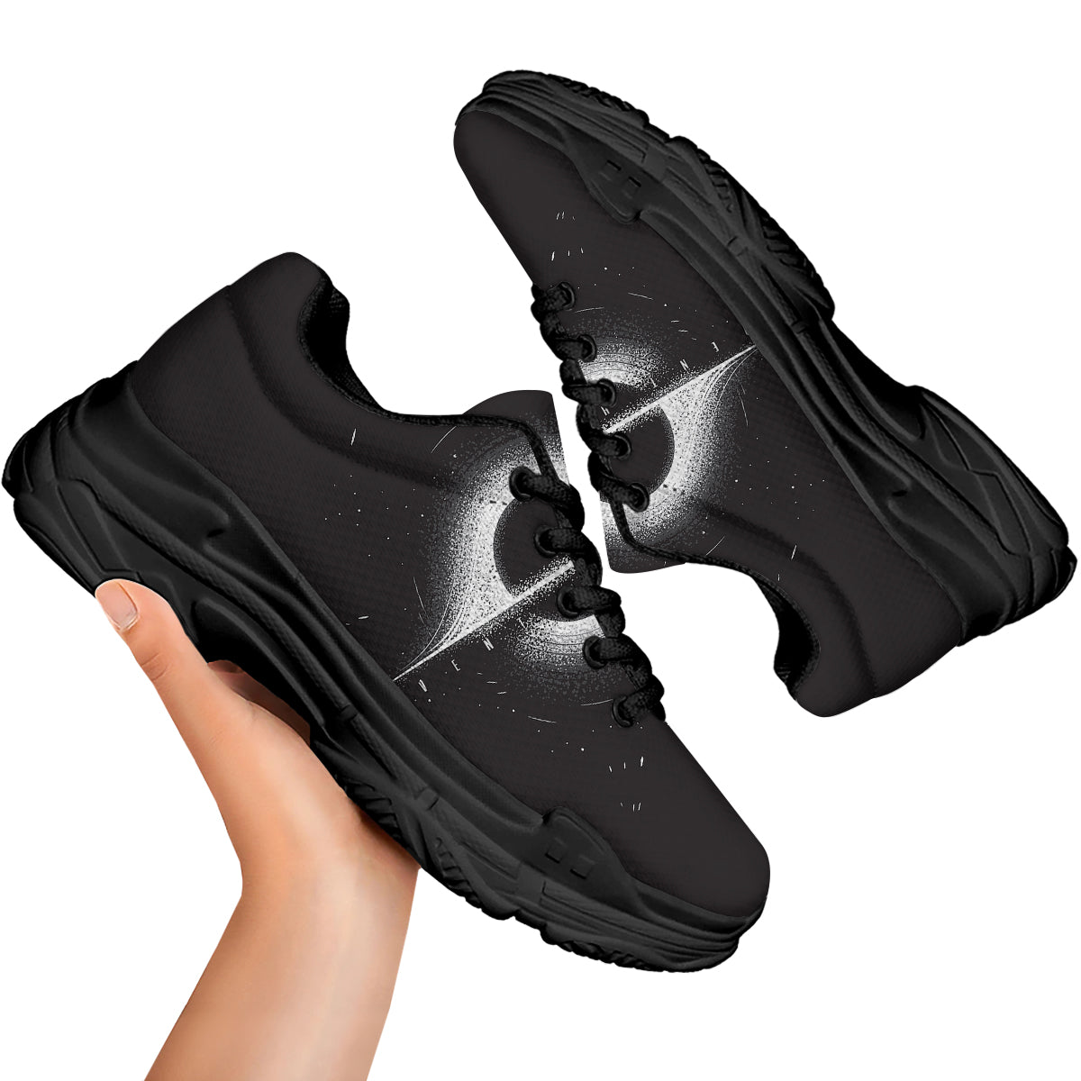 Black Hole Monochrome Print Black Chunky Shoes-grizzshop