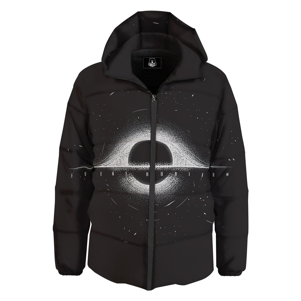 Black Hole Monochrome Print Down Jacket-grizzshop