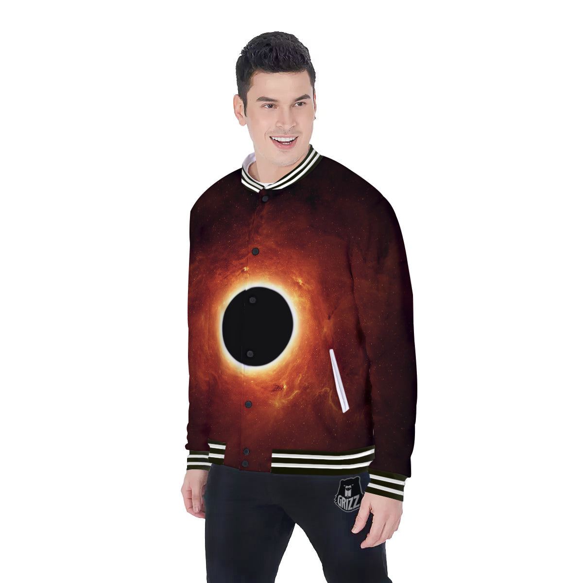 Black Hole Scientific Print Baseball Jacket-grizzshop