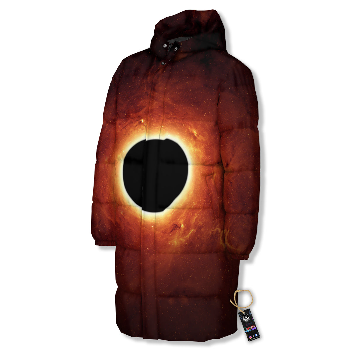 Black Hole Scientific Print Long Down Jacket-grizzshop